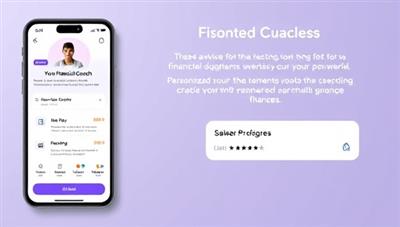 An app interface showing a virtual financial coach providing advice to a user, with interactive budgeting tools, personalized recommendations, and a progress tracker, creating a sense of guidance and empowerment in managing finances.