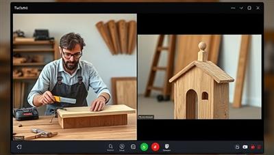 An online tutoring session featuring a tutor demonstrating a practical skill, such as woodworking, with a split-screen showing the detailed process and the finished project, inspiring viewers to engage in hands-on learning experiences.