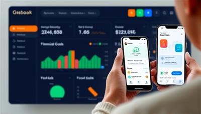A digital financial dashboard displaying budget tracking, investment portfolios, and financial goals, with a person receiving personalized financial advice from an AI financial coach on a smartphone, illustrating financial empowerment and proactive money management.