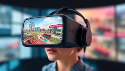 An interactive virtual reality headset displaying a dynamic insurance risk simulation scenario, where users navigate through a digital landscape of potential hazards, insurance coverage options, and risk mitigation strategies, experiencing firsthand the benefits of immersive insurance education and training provided by RiskMentor VR.
