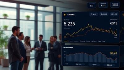 A sleek and modern digital interface displaying real-time cryptocurrency prices and investment recommendations, with a diverse group of individuals engaging in discussions and analysis in the background, symbolizing collaboration and innovation in finance.