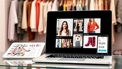 A laptop screen displaying a virtual styling session with a client, mood boards of outfit ideas, fashion magazines, and a tablet with a style app, set against a backdrop of a stylish virtual closet filled with trendy clothing and accessories, showcasing the personalized and trendy nature of the virtual styling consultations.