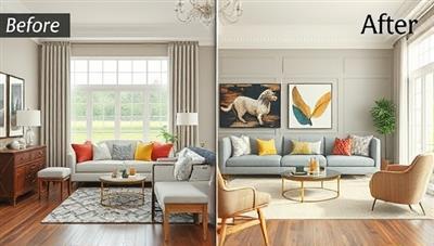 An aesthetically pleasing room mockup showcasing before and after designs, with virtual design elements superimposed to illustrate the transformative power of virtual interior design consultations in creating stunning living spaces.