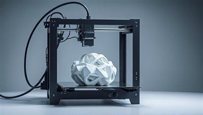 An artistic rendering of a 3D printer creating a complex and intricate design, highlighting the precision and creativity of the 3D Printing Design Studio's capabilities in producing custom-made products.