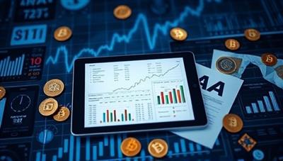 An image of a digital tablet displaying cryptocurrency charts and tax forms, surrounded by blockchain symbols and financial graphs, illustrating expertise in cryptocurrency accounting and advisory services in a digital world.
