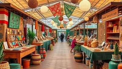 A vibrant artisan marketplace setting with colorful stalls, handcrafted financial products, and artisans showcasing their unique creations related to wealth-building and financial empowerment. The marketplace exudes a sense of creativity, innovation, and community spirit, inviting customers to explore and discover financial artistry.