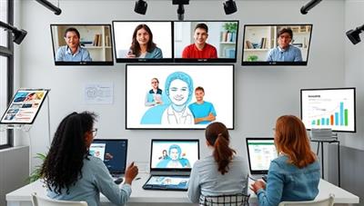 A virtual career exploration workshop setting featuring a diverse group of teens interacting with mentors, industry professionals, or career coaches through video conferencing, with digital career resources, job listings, and skill-building exercises displayed on screens, fostering a dynamic and educational environment for teen participants.