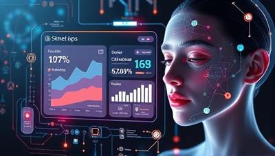 An artistic representation of AI-powered skincare analysis, featuring a digital interface displaying skin metrics, product recommendations, and personalized skincare routines, surrounded by futuristic elements and glowing skin visuals, symbolizing the cutting-edge technology and precision of the app.
