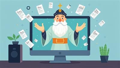 An illustration of a virtual genie emerging from a computer screen, surrounded by floating resume papers and career-related icons, symbolizing the magical resume writing assistance provided by the platform.
