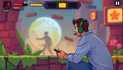 An engaging visual representation of a mentor guiding a novice gamer through a challenging level in a popular game, highlighting the supportive and educational aspects of the mentorship network.