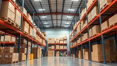 An image of a modern warehouse space with neatly organized shelves and boxes, showcasing the efficiency and flexibility of on-demand storage solutions.