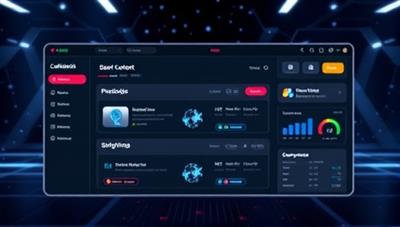 A sleek, futuristic interface displaying a user-friendly content creation dashboard with AI algorithms working in the background, symbolizing efficiency and innovation.