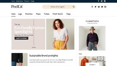 An aesthetically pleasing fashion blog layout featuring eco-friendly fashion tips, sustainable brand spotlights, and curated product showcases, reflecting the ethos of the sustainable fashion blog and marketplace.