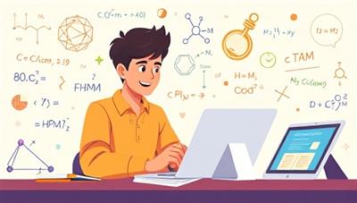 A dynamic digital illustration showcasing a student and tutor engaging in a virtual STEM tutoring session, surrounded by scientific formulas, equations, and digital tablets displaying educational content, emphasizing learning and collaboration in STEM education.
