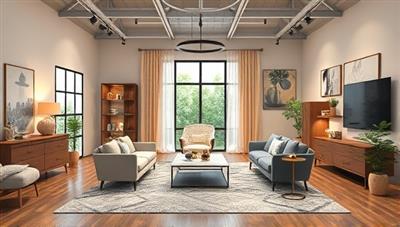 An artistic rendering of a virtual interior design studio with a mix of modern and classic design elements, showcasing a variety of furniture styles, color schemes, and decor accessories, creating an inviting and inspirational virtual space for home design consultations and decor planning.