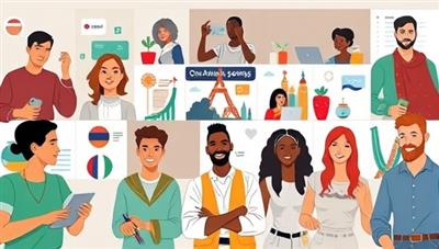 An immersive digital language exchange setting with diverse individuals engaging in language learning activities, cultural discussions, and virtual travel experiences, embodying the vibrant and inclusive community spirit of LingoLink's language learning platform.