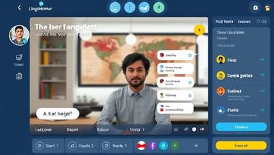 An image of a virtual language lesson on the LingoMentor Online platform, featuring an AI chatbot tutor interacting with a user, virtual language exercises, and a progress tracker, highlighting the innovative and personalized language learning experience provided by the platform's AI tutoring services.