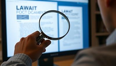 An image of a person examining legal documents on a computer screen, with a magnifying glass in hand, symbolizing meticulous review and attention to detail in legal document processing.