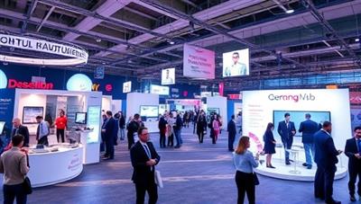 An immersive virtual job fair environment with digital booths, interactive chat features, and virtual networking spaces, creating a vibrant and engaging online recruitment experience for both companies and job seekers, revolutionizing the traditional job fair concept.