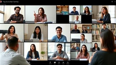 An interactive virtual classroom setting with diverse participants engaging in a soft skills training session, showcasing the dynamic and engaging learning environment of the online platform.