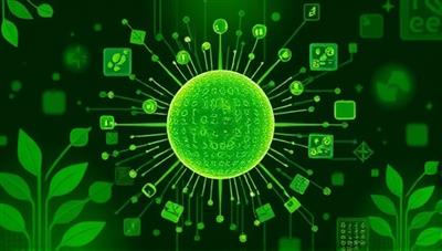 An artistic representation of a green pixel symbolizing sustainability and eco-friendliness, surrounded by digital elements and nature-inspired design motifs, reflecting the commitment of GreenPixel Studios to creating environmentally conscious websites with a visually appealing aesthetic.
