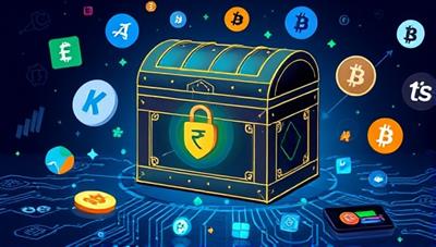 An artistic rendering of a digital chest symbolizing security and wealth, surrounded by various cryptocurrency logos and digital transaction symbols, illustrating the concept of CryptoChest as a secure and versatile digital wallet for crypto enthusiasts.