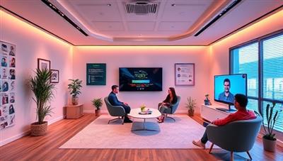 An immersive virtual onboarding room featuring a digital welcome kit, interactive training modules, and virtual mentorship sessions, creating a dynamic and engaging environment for new remote employees to onboard seamlessly and integrate into their teams effectively.