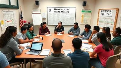 A dynamic classroom setup with interactive financial planning tools, budgeting worksheets, investment guides, and a motivational financial goal board, surrounded by young adults actively participating in a financial literacy bootcamp, exuding a sense of empowerment and financial confidence.