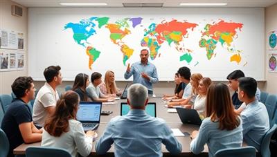An engaging virtual classroom setting with diverse avatars representing students from different cultural backgrounds, interacting in real-time with a dynamic language instructor, surrounded by digital language learning resources and colorful world maps, fostering a sense of global connection and language exploration.