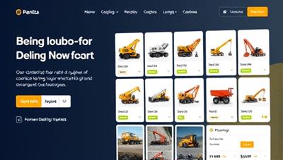 An online platform interface showcasing a variety of construction equipment available for rent, with detailed descriptions, pricing options, and real-time availability status, offering a seamless and efficient rental experience for construction professionals.