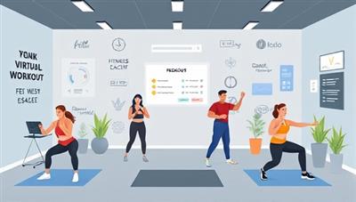 A digital illustration of a virtual workout space with diverse individuals engaging in different fitness activities, guided by virtual fitness coaches and wellness experts, surrounded by motivational quotes and progress trackers, creating an immersive and supportive virtual fitness coaching environment.