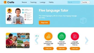 An engaging language learning platform interface featuring virtual language tutors, interactive language exercises, cultural immersion videos, and language proficiency badges, illustrating the dynamic and interactive nature of remote language learning experiences.