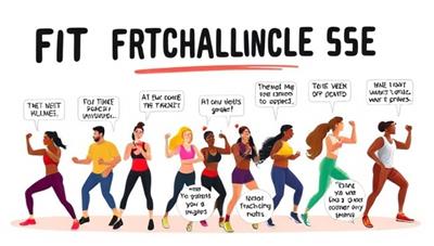 An energetic and dynamic digital illustration of a group of diverse individuals participating in a virtual fitness challenge, showcasing different workout styles, motivational captions, and wellness tips, symbolizing the inclusive and empowering atmosphere of FitFusion Challenge's online fitness community.