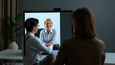 A virtual therapy session with a licensed counselor providing support and guidance to a client through a secure online platform, symbolizing the confidential and empathetic mental health services offered by MindMend to individuals seeking emotional wellness.