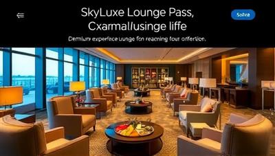 A sophisticated image depicting a luxurious airport lounge setting with plush seating, gourmet food offerings, and a tranquil ambiance, showcasing the premium experience and comfort provided through SkyLuxe Lounge Pass membership.