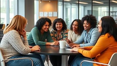 An inclusive and diverse team meeting in a modern office setting, showcasing a mix of genders, ethnicities, and abilities collaborating together, representing the values and mission of InclusiveTalent in creating inclusive workplaces.