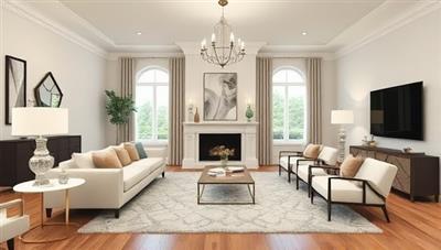 An elegant and inviting virtual living room design visualization, showcasing the potential of DesignVision's interior design services with curated furniture, decor accents, and personalized styling recommendations tailored to the client's preferences.