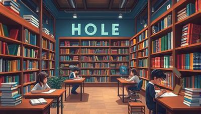 An artistic virtual library scene with bookshelves filled with digital books and manuscripts, animated characters writing at desks, and a vibrant storytelling atmosphere, showcasing the creativity and inspiration of the online writing community.