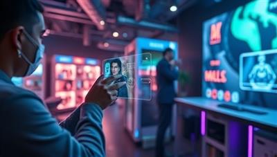 An exciting visual representation of a user interacting with an AR-advertised product in a virtual space, highlighting the immersive and interactive nature of augmented reality advertising.
