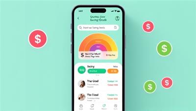 An engaging mobile app interface featuring colorful graphics, progress bars, and achievement badges related to savings goals, with users interacting and celebrating milestones together, conveying a sense of achievement and financial empowerment.