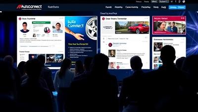 A dynamic social networking platform interface showcasing profile pages, group discussions, and event notifications, with vibrant graphics and interactive features that invite users to connect and engage within the AutoConnect Community's vibrant automotive space.