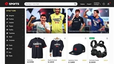 An online store interface showcasing a variety of e-sports merchandise, including gaming jerseys, accessories, and collectibles, with images of e-sports athletes and streamers endorsing the products, symbolizing authenticity and fandom.