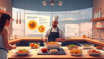 An immersive digital illustration of a virtual cooking class led by a chef, with a split-screen showing step-by-step recipe instructions, cooking techniques, and interactive cooking challenges, creating a vibrant and interactive culinary learning experience that transports users to a virtual kitchen environment.