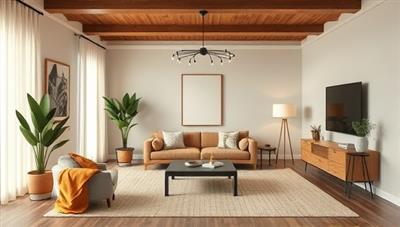 An inviting virtual room design featuring a digitally rendered space with curated furniture and decor elements, complemented by a color palette and textures, evoking a cozy and stylish ambiance, highlighting the virtual design services' ability to transform spaces creatively and practically.