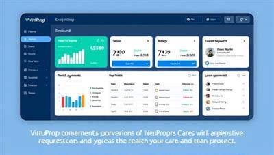 A digital interface displaying a comprehensive property management dashboard with rental income reports, maintenance requests, lease agreements, and tenant communication logs, highlighting the convenience and efficiency of VirtuProp Care's virtual services.