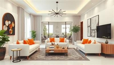 An aesthetically pleasing virtual room design visualization featuring a digitally transformed living space with stylish furniture arrangements, color schemes, and decor accents, showcasing the virtual interior design expertise and creativity of the consultancy.