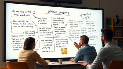 An inspiring visual of a virtual writing collaboration session with writers brainstorming ideas on a digital whiteboard, sharing writing prompts, and discussing plot twists, creating a dynamic and collaborative writing environment for creative content creation.
