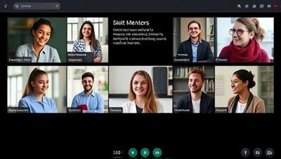 An online platform interface showcasing mentors and mentees engaging in virtual discussions, project collaborations, and knowledge-sharing sessions, fostering a supportive and inspirational STEM mentorship community.