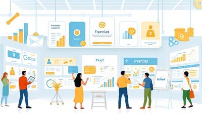 An interactive online marketplace interface showcasing a variety of financial services and tools, from budgeting apps to investment calculators, with users exploring different offerings and engaging in financial planning activities, symbolizing empowerment and financial wellness in a digital environment.