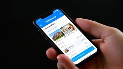 A smartphone displaying the PropInvestor app interface with property listings, investment calculators, and market insights, showcasing the convenience and accessibility of real estate investment tools at users' fingertips.